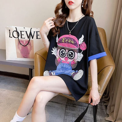 売り切れ必至 キュート スウィート ゆったり ダイヤモンド 半袖Tシャツins-8122