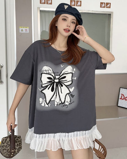 今季マストバイ 切り替え プリントゆったり 半袖Tシャツ 全4色ins-8256