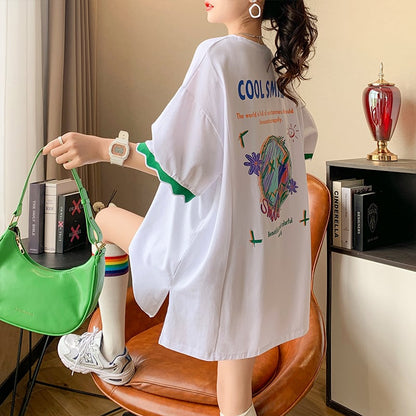【半額！期間限定！！】デザインセンスニッチなミドル丈半袖Tシャツ新スタイルins-3007