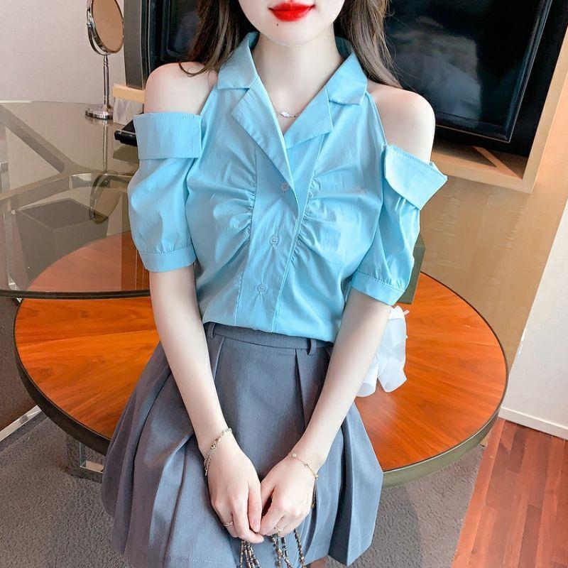 美人度アップ 上質エレガント 肩開き 半袖シャツ  半袖シャツins-8213