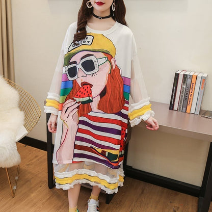【ランキング上位】プリント お洒落 可愛い 着心地良い ロングTシャツワンピース　　ins-887