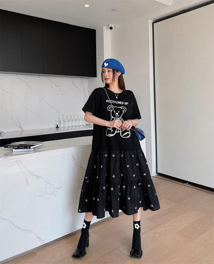 超人気 美人度アップ カジュアル 切り替え  レイヤード風  ワンピースins-8069
