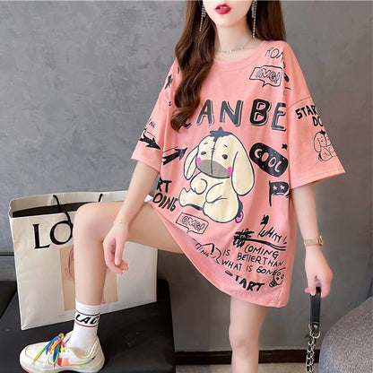 【新商品】大注目 プリント ビッグロゴ ゆったりトップス 半袖Tシャツ 全3色ins-4933