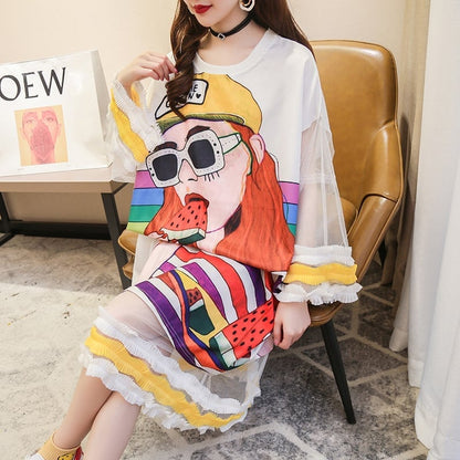 【ランキング上位】プリント お洒落 可愛い 着心地良い ロングTシャツワンピース　　ins-887