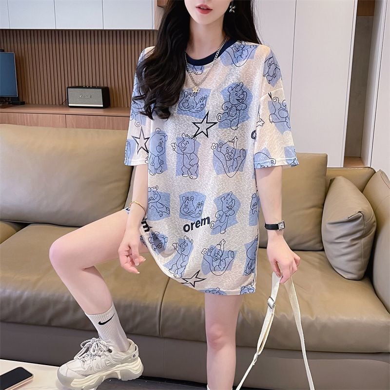 【半額！期間限定！！】絶対流行 カジュアル キュート プリント  日焼け止め 半袖Tシャツins-8576