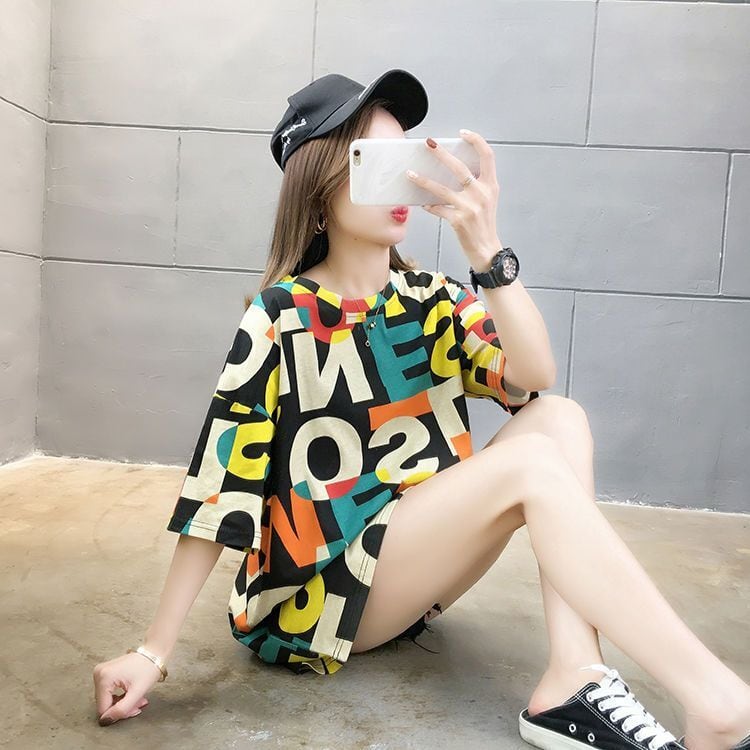 売り切れ必至 個性派 カラーマッチング プリント全2色 半袖Tシャツ カットソー ins-8556