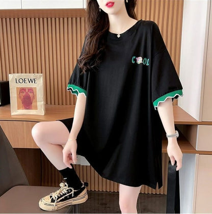 【半額！期間限定！！】デザインセンスニッチなミドル丈半袖Tシャツ新スタイルins-3007