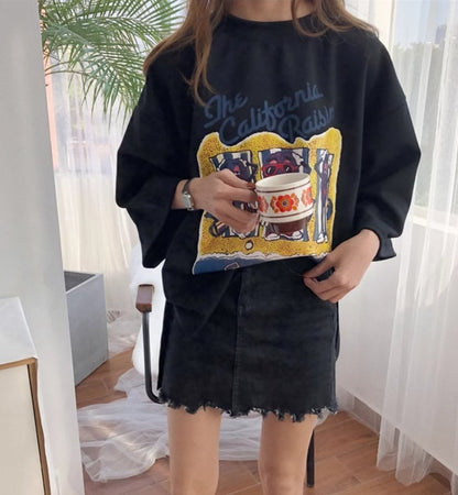 話題沸騰中 カジュアル  ゆったり プリント 2色半袖Tシャツins-8161