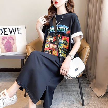 スタイリッシュ 一目惚れ プリント Tシャツ カットソー ワンピースins-3575