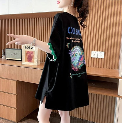 【半額！期間限定！！】デザインセンスニッチなミドル丈半袖Tシャツ新スタイルins-3007