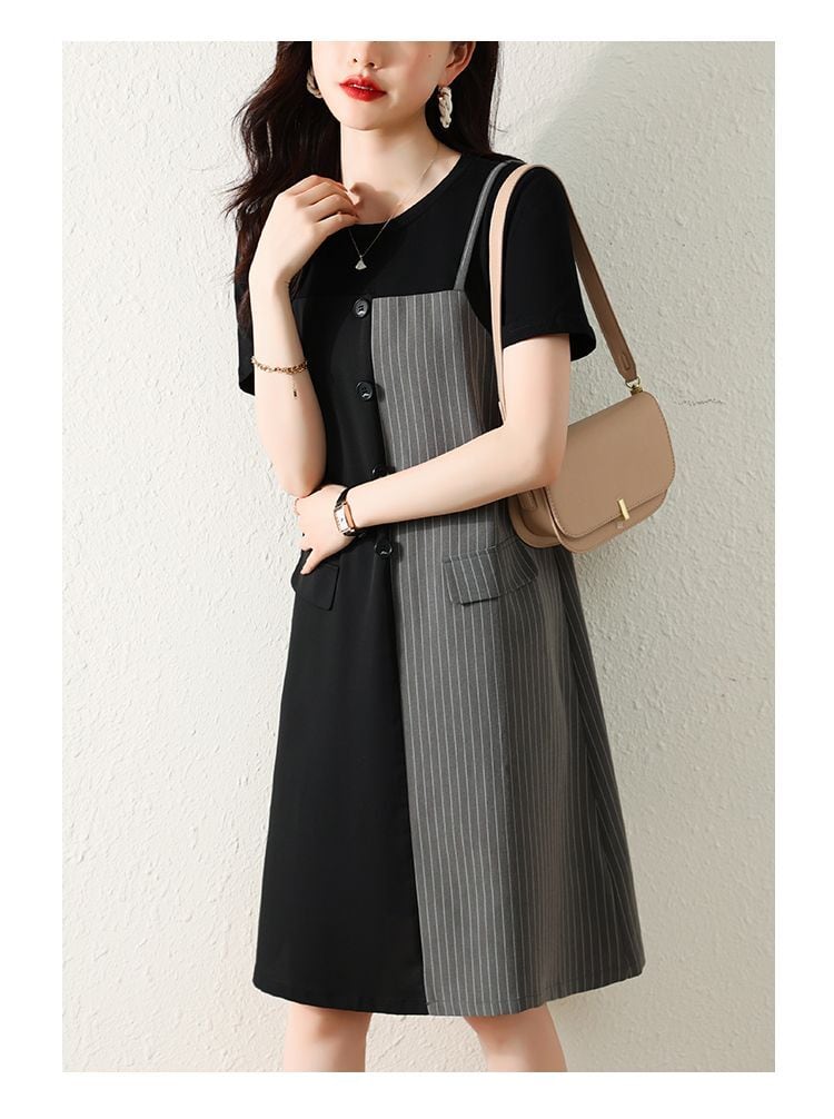 売り切れ必至 ファッション レイヤード風  半袖ワンピースins-8309