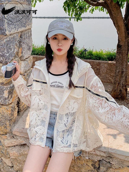 数量限定 美人度アップ 透け感 日焼け対策 冷房対策 UVカット フード付き パーカーins-4975