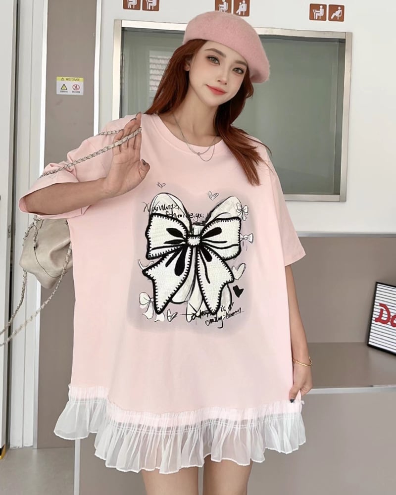 今季マストバイ 切り替え プリントゆったり 半袖Tシャツ 全4色ins-8256