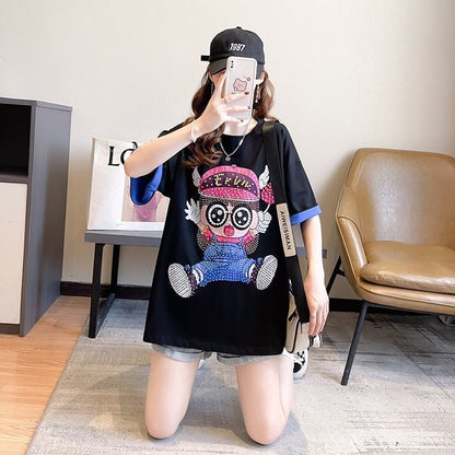 売り切れ必至 キュート スウィート ゆったり ダイヤモンド 半袖Tシャツins-8122