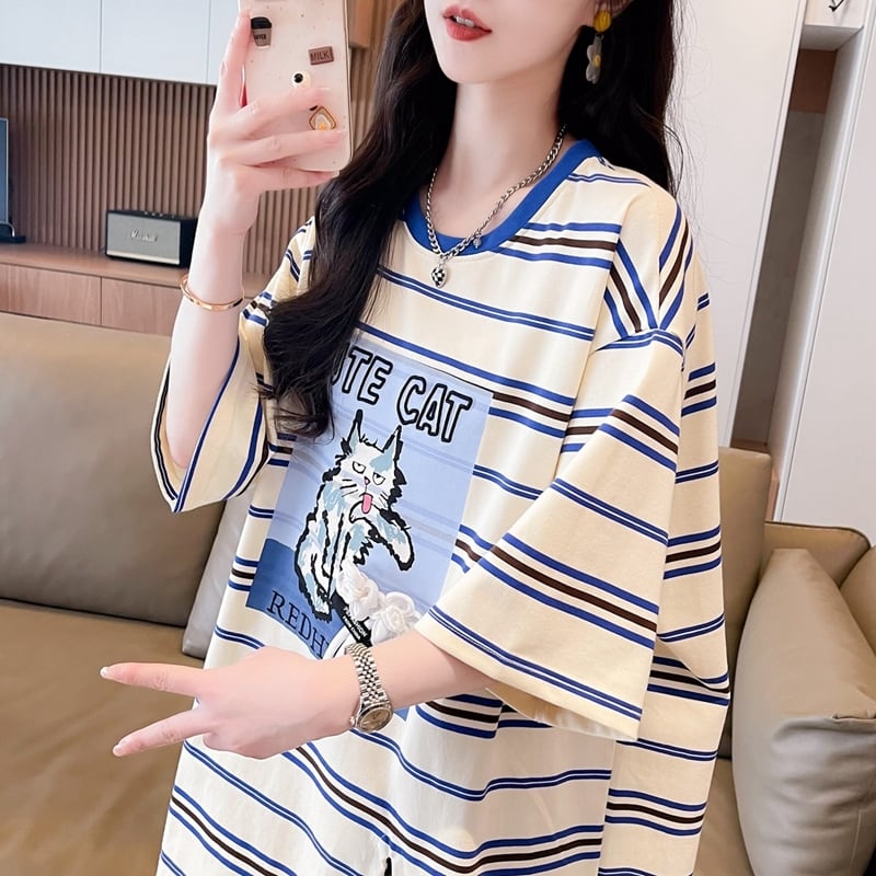 【半額！期間限定！！】大好評 ファッション シンプル 3色選択可 ストライプ柄 半袖Tシャツ カットソーins-8464