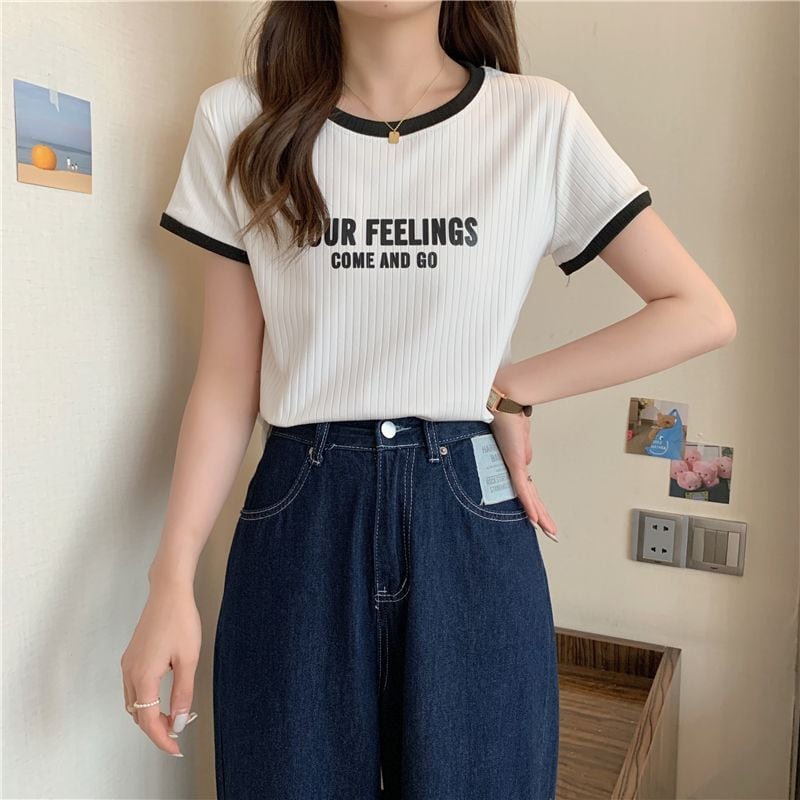 ゆったり感アップ ファッション アルファベット Tシャツ カットソーins-3077