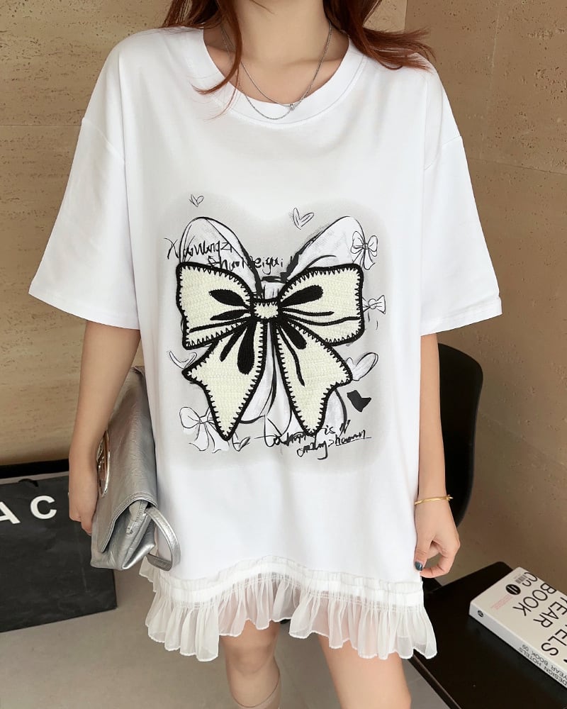 今季マストバイ 切り替え プリントゆったり 半袖Tシャツ 全4色ins-8256