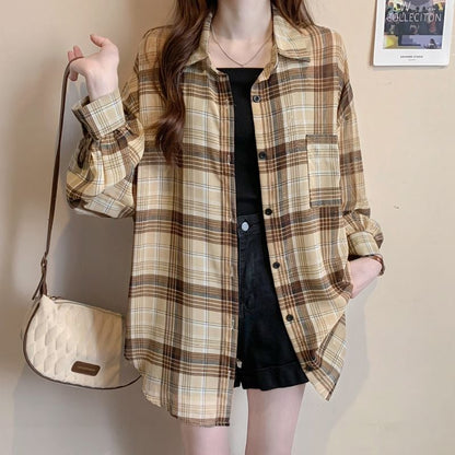 定番シンプル チェック柄 透け感 日焼け対策 全3色 シャツ ins-8544
