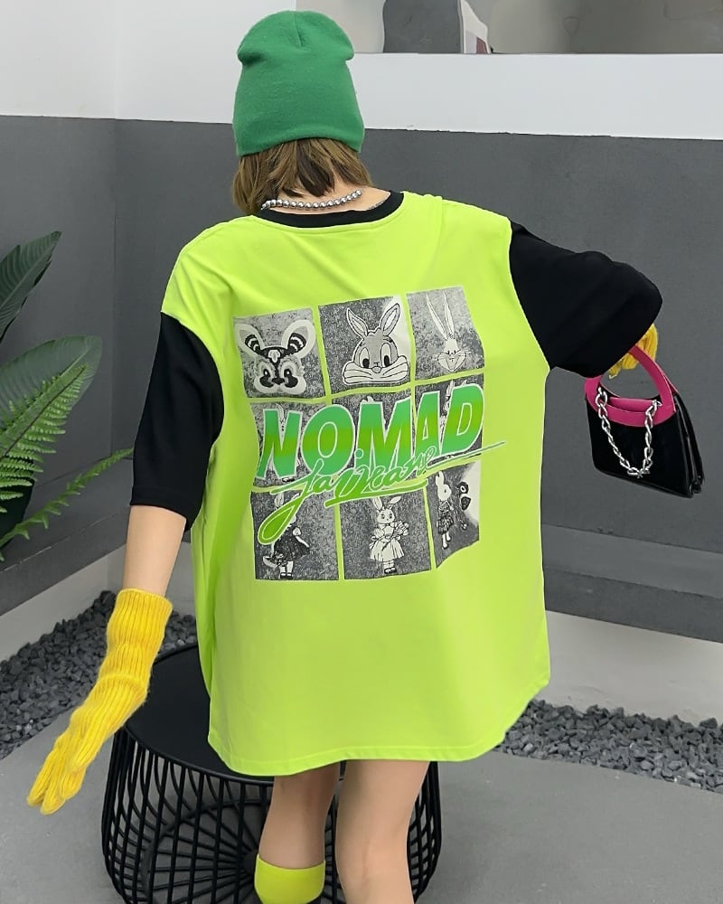売り切れ必至 個性派 カジュアル プリント 切り替え 半袖Tシャツins-8268