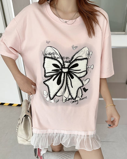 今季マストバイ 切り替え プリントゆったり 半袖Tシャツ 全4色ins-8256