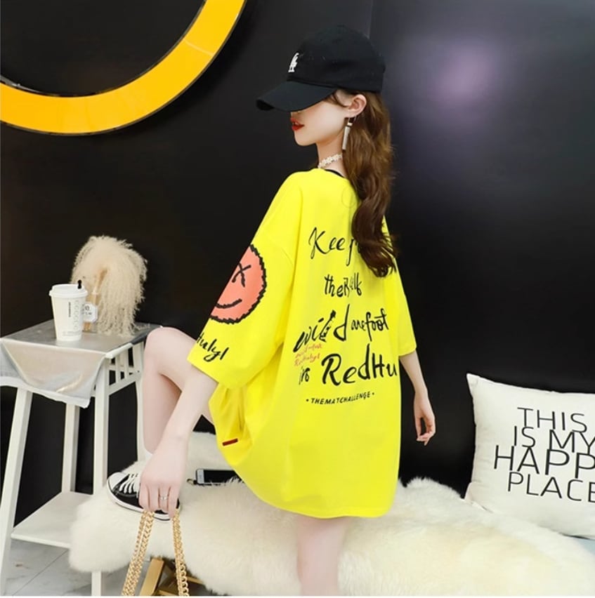 着回し力抜群 ゆったりロング丈切り替え三色半袖Tシャツins-8121