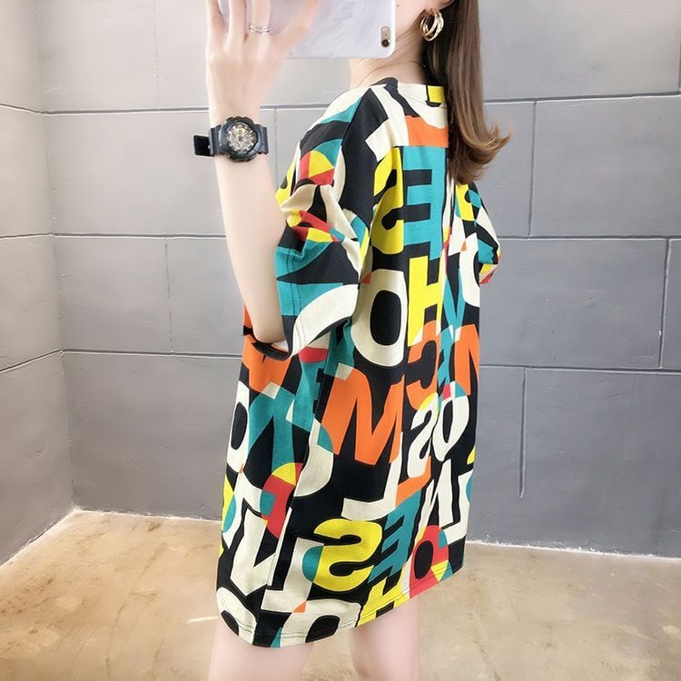 売り切れ必至 個性派 カラーマッチング プリント全2色 半袖Tシャツ カットソー ins-8556