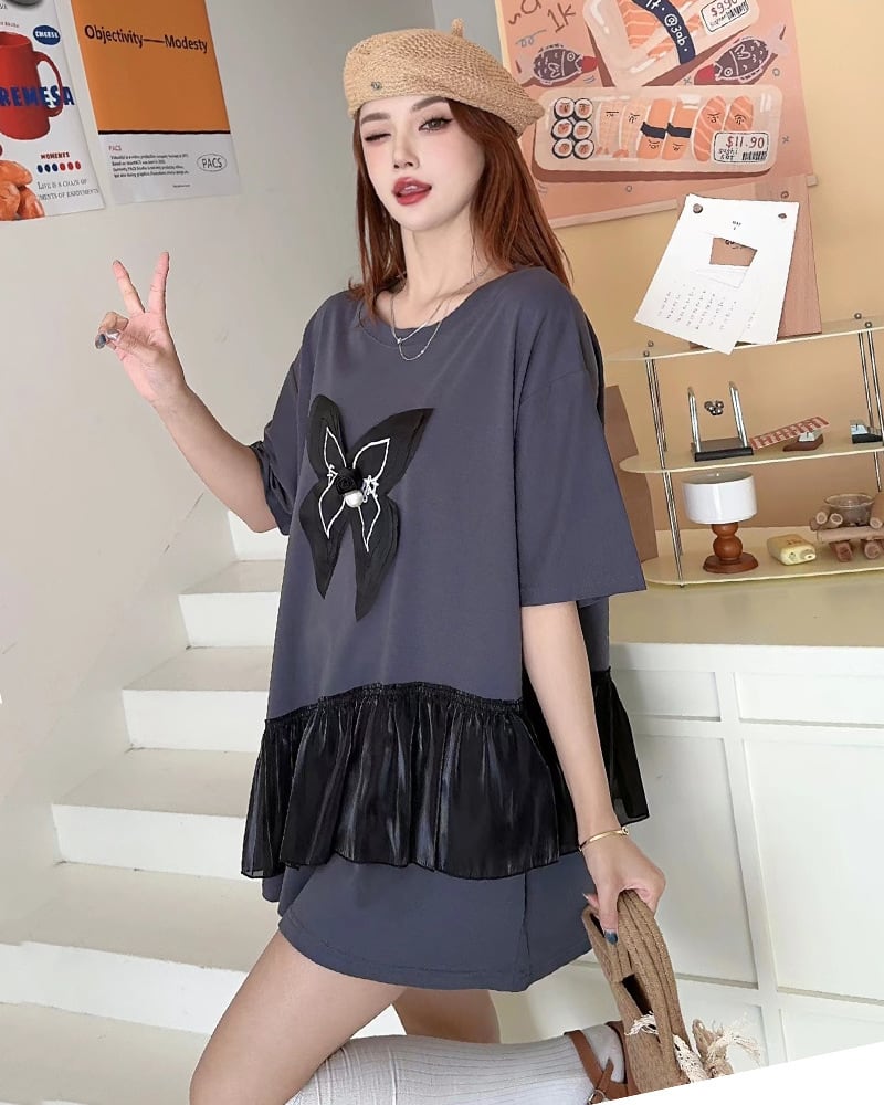 絶対欲しい キュート 切り替え プリントゆったり 半袖Tシャツ 全5色ins-8271