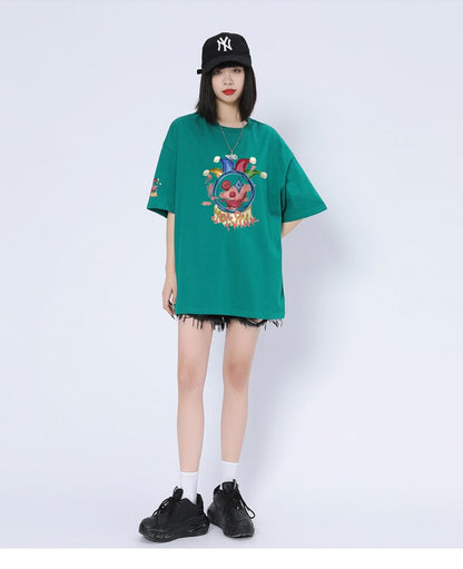 話題沸騰中 カジュアル ゆったり プリント 6色 半袖Tシャツins-8164