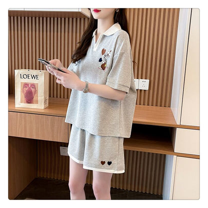 定番シンプル カジュアル  切り替え 半袖Ｔシャツⅹパンツセット全3色 ins-8267