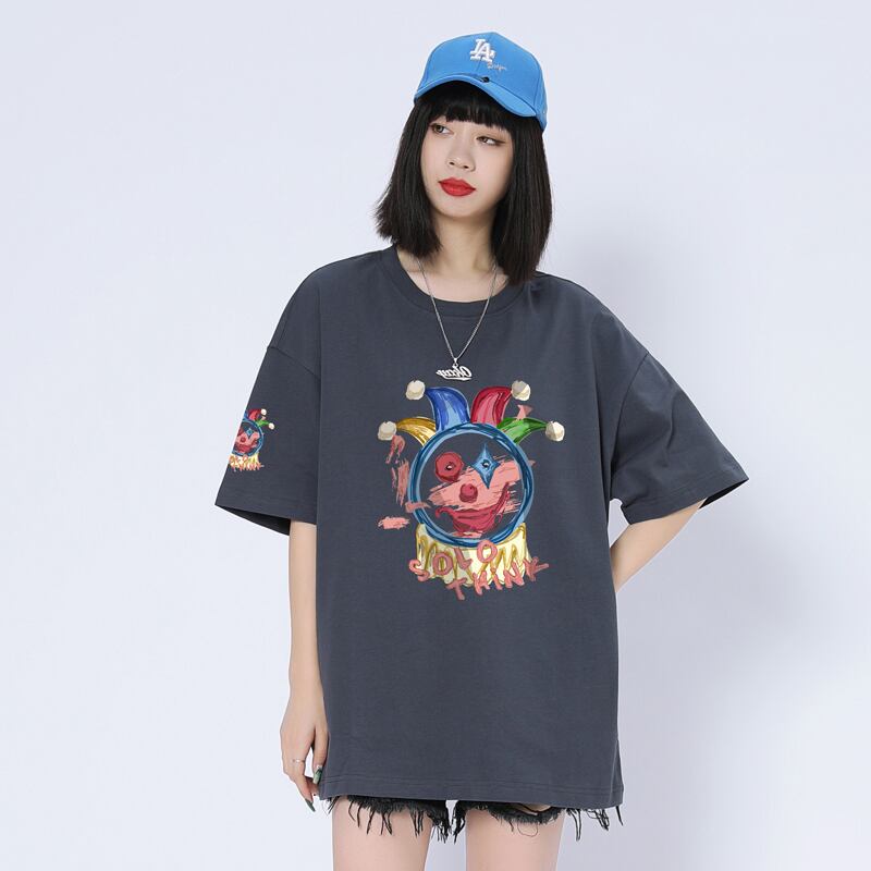 話題沸騰中 カジュアル ゆったり プリント 6色 半袖Tシャツins-8164