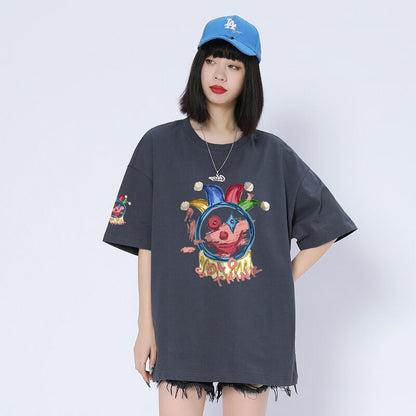 話題沸騰中 カジュアル ゆったり プリント 6色 半袖Tシャツins-8164