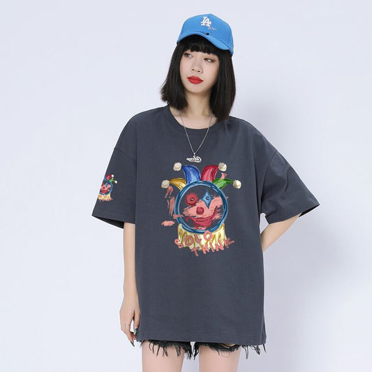 話題沸騰中 カジュアル ゆったり プリント 6色 半袖Tシャツins-8164