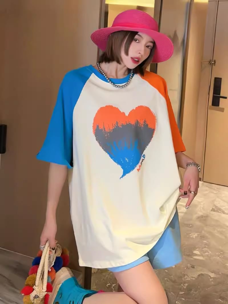 絶対欲しい  ロゴ プリント カラーマッチング  ゆったり 3色半袖Tシャツins-8383