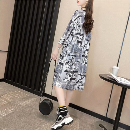 オシャレ度満点 一目惚れ プリント 切り替え ワンピース Tシャツ カットソーins-3122