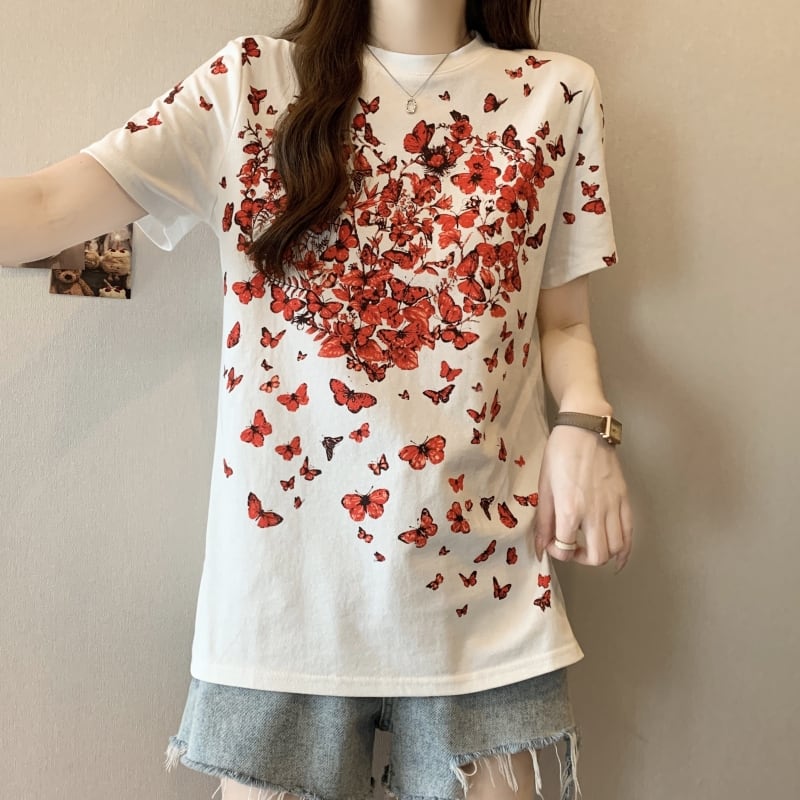 オシャレ度満点 着心地抜群 プリント半袖 Tシャツins-8211