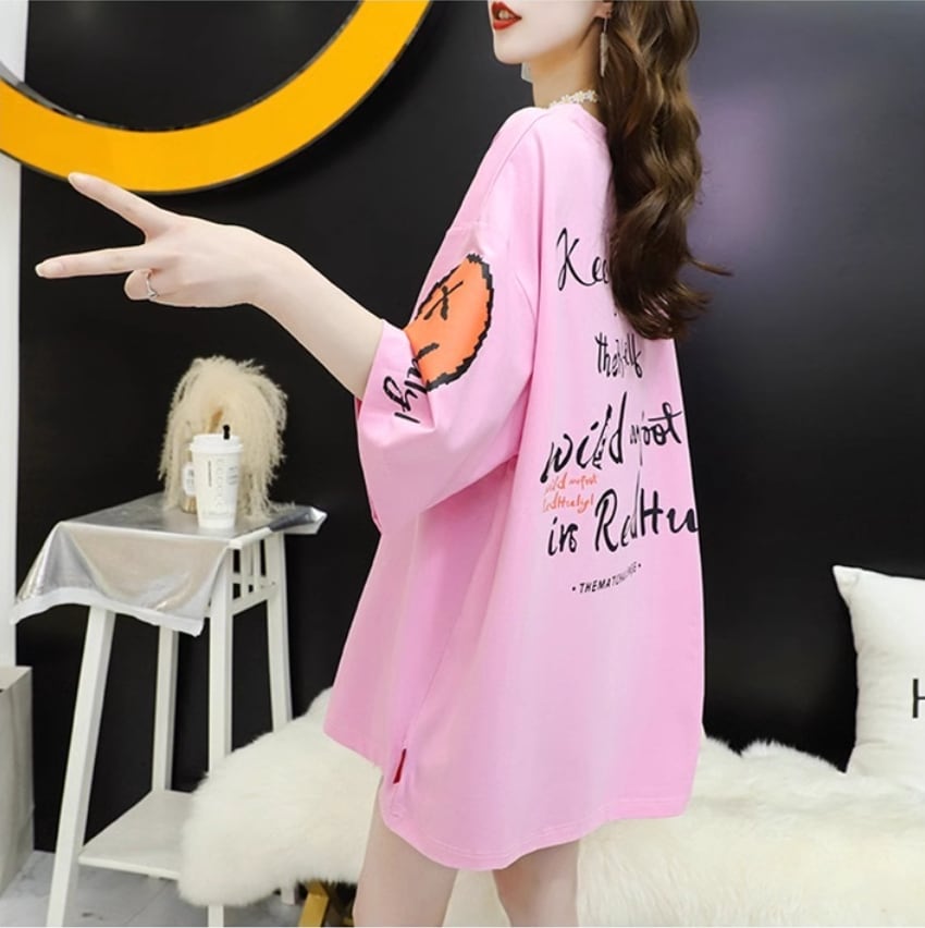 着回し力抜群 ゆったりロング丈切り替え三色半袖Tシャツins-8121