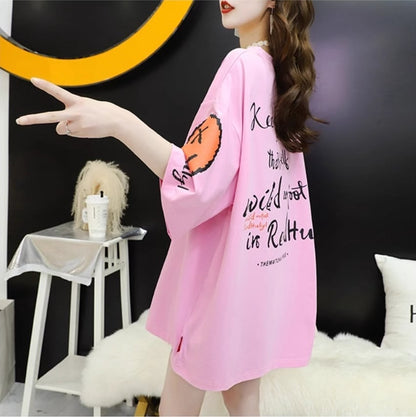 着回し力抜群 ゆったりロング丈切り替え三色半袖Tシャツins-8121