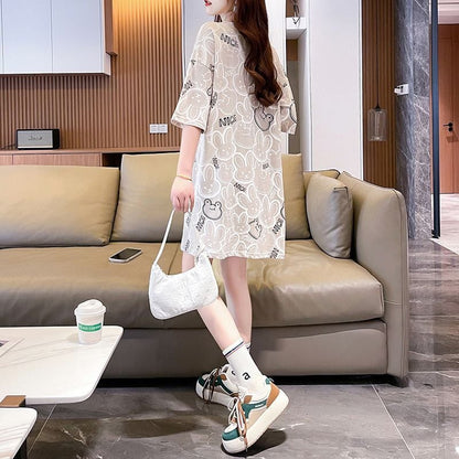 超人気 キュート カジュアル  プリント ゆったり 半袖Tシャツins-8491