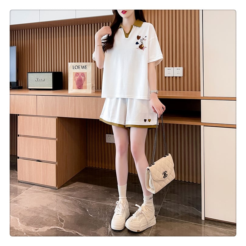定番シンプル カジュアル  切り替え 半袖Ｔシャツⅹパンツセット全3色 ins-8267