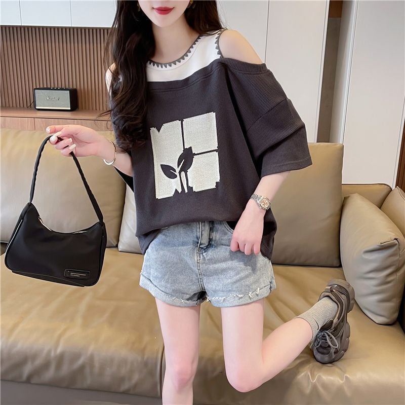 好感度100％ キュート ラウンドネック 半袖 Tシャツ ins-8628