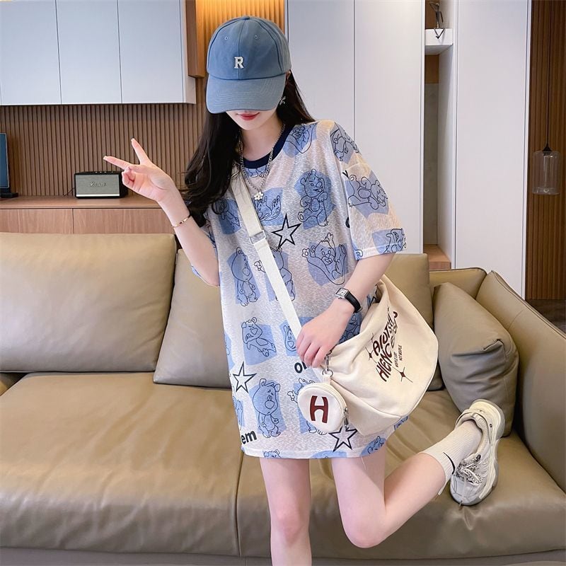 【半額！期間限定！！】絶対流行 カジュアル キュート プリント  日焼け止め 半袖Tシャツins-8576