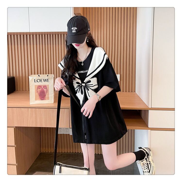 夏新作 キュート レイヤード風 プリントTシャツ 2色 ゆったり半袖ins-8226