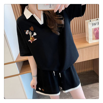 定番シンプル カジュアル  切り替え 半袖Ｔシャツⅹパンツセット全3色 ins-8267