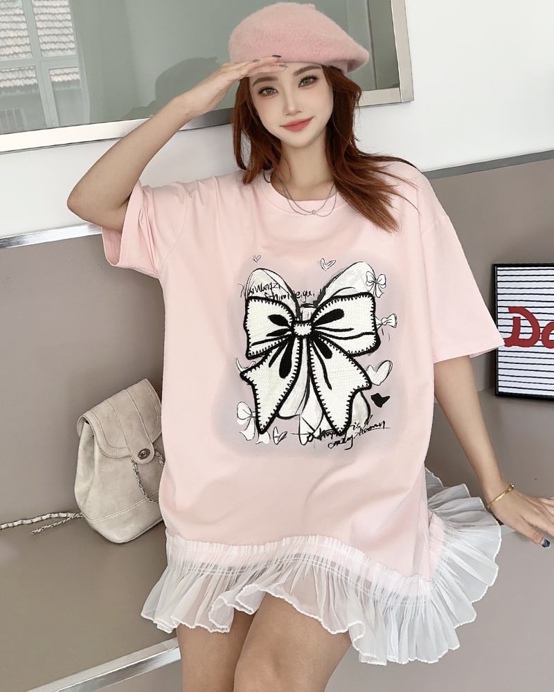 今季マストバイ 切り替え プリントゆったり 半袖Tシャツ 全4色ins-8256