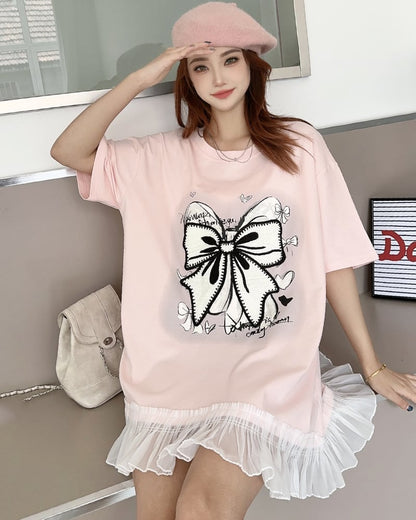 今季マストバイ 切り替え プリントゆったり 半袖Tシャツ 全4色ins-8256