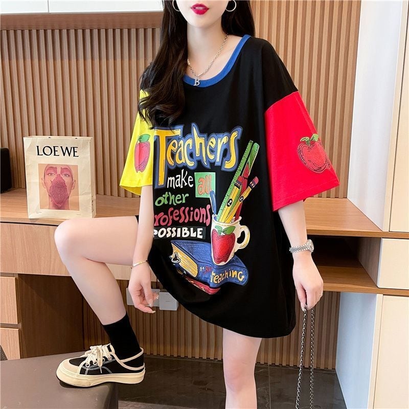 おすすめ 個性派 アルファベット プリントTシャツ ゆったり半袖ins-8090