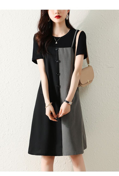 売り切れ必至 ファッション レイヤード風  半袖ワンピースins-8309