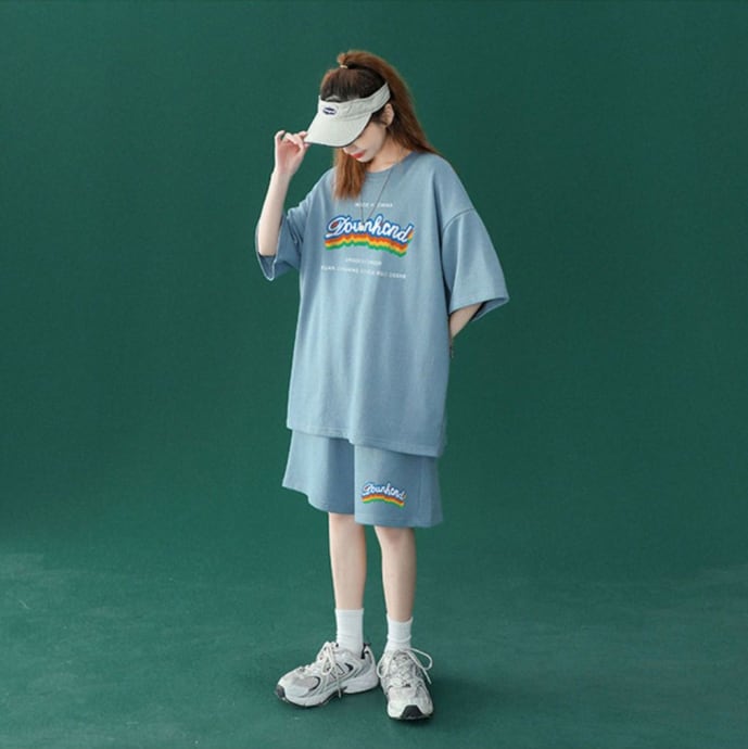 【半額セール】早い者勝ち 半袖Ｔシャツⅹパンツセット全4色 男女兼用ins-6553