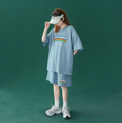 【半額セール】早い者勝ち 半袖Ｔシャツⅹパンツセット全4色 男女兼用ins-6553
