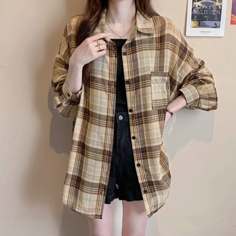 定番シンプル チェック柄 透け感 日焼け対策 全3色 シャツ ins-8544